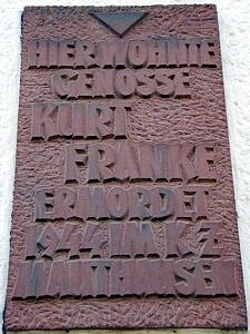 Gedenktafel am Kurt Franke Haus