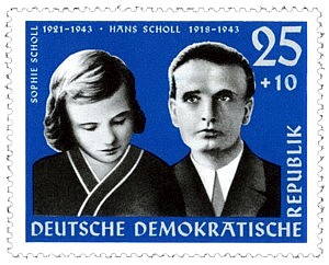 DDR-Briefmarke mit den Geschwistern Scholl