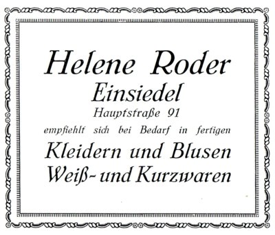 Werbeannonce Helene Roder 1926