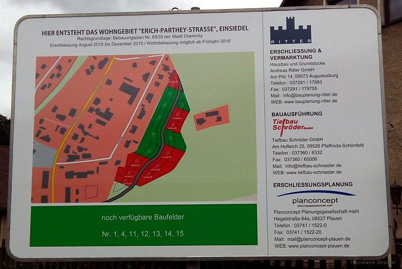 Bautafel für das Wohngebiet Erich-Parthey-Straße in Einsiedel