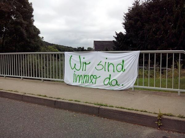 Banner des Infostandes an der Oberförsterbrücke