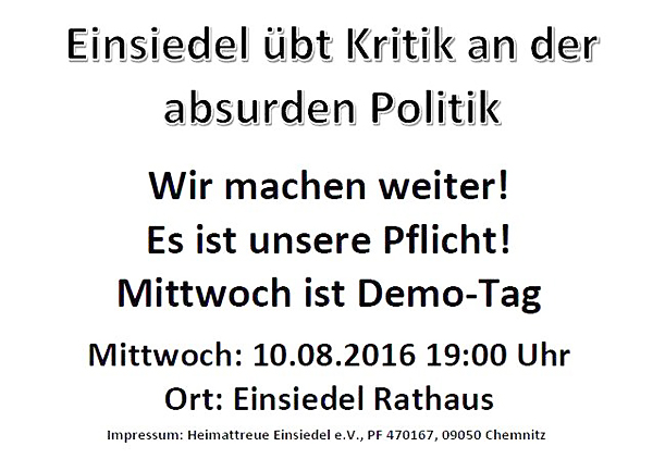 Aushang für die Demo am 10.08.2016 in Einsiedel