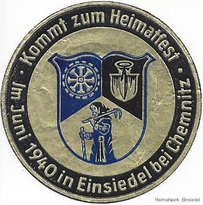 Werbeplakette Heimatfest Einsiedel 1940