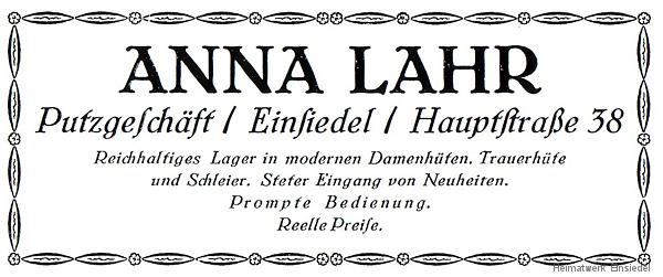 Annonce Putzgeschäft Anna Lahr 1926