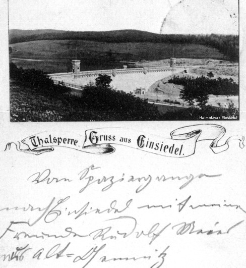 Frühe Postkarte der Einsiedler Talsperre 1896