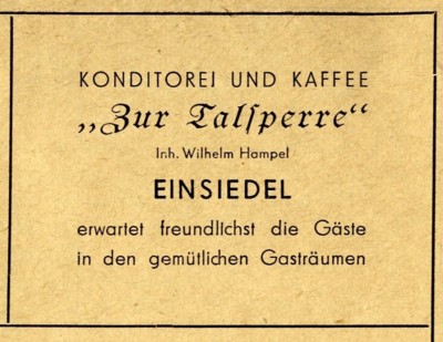 Konditorei und Kaffee zur Talsperre Werbung 1955