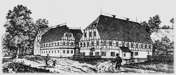 Lehngericht Einsiedel Holzschnitt um 1840
