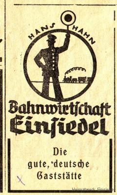 Werbeannonce Bahnhofswirtschaft um 1935