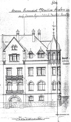 Bauzeichnung 1902 West- bzw. Frontseite