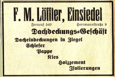 Annonce Dachdecker Löffler um 1935