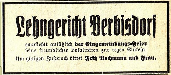 Annonce Lehngericht Berbisdorf 1935