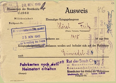 Entlassungsschein Kriegsgefangenschaft deutsch