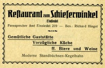 Adressbuchwerbung Schieferwinkel 1926/27.