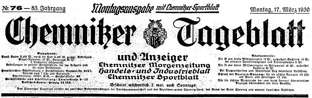 Chemnitzer Tageblatt 17. März 1930