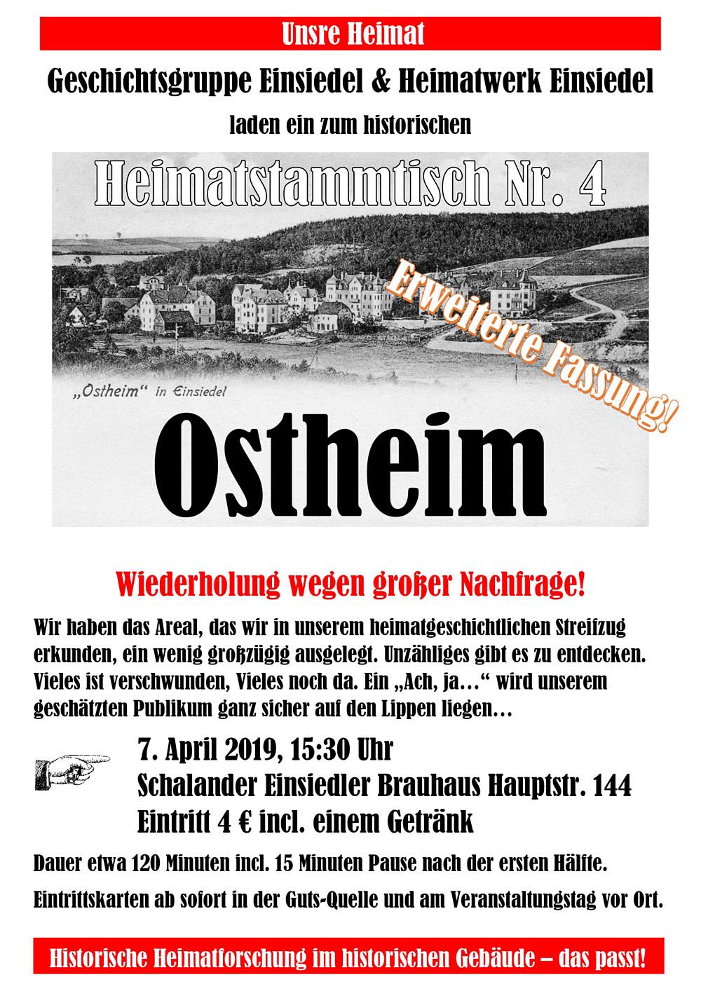 Heimatstammtisch Einsiedel Nr. 4 Ostheim am 7. April 2019 im Schalander des Einsiedler Brauhauses