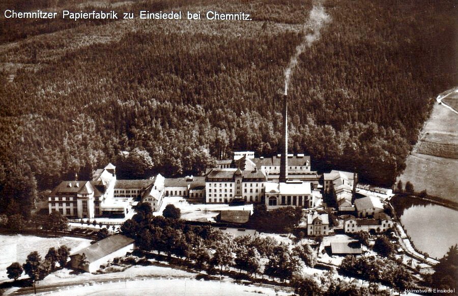 Papierfabrik Einsiedel, Luftbildaufnahme aus den 1920er Jahren