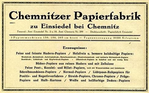 Einsiedler Papierfabrik, Werbeanzeige 1926
