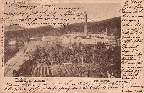 Papierfabrik Einsiedel, Postkarte um 1905