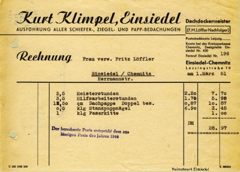 Rechnung Dachdecker Klimpel Einsiedel