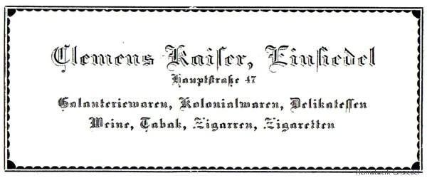 Annonce Clemens Kaiser, Einsiedel 1926
