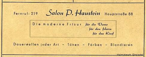 Werbung Friseursalon Haustein, Einsiedel 1955