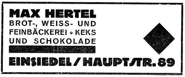 Reklame Bäckerei Hertel 1926