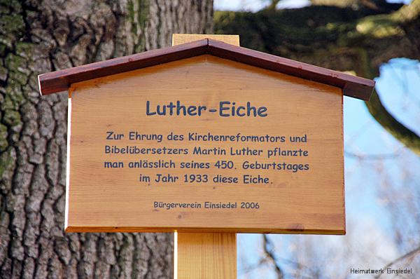 Hinweisschild an der Einsiedler Luther-Eiche