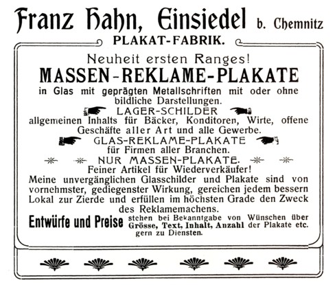 Werbung Wattefabrik Franz Hahn 1905