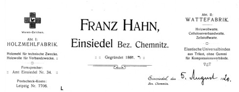 Briefkopf der Fabrik Hahn 1920