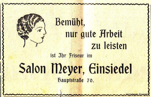 Annonce Friseursalon Meyer, Einsiedel, 1935