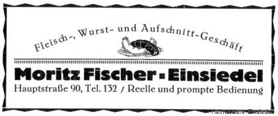 Werbung Fleischerei Moritz Fischer, Einsiedel 1926