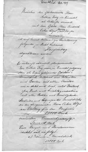 Kaufvertrag für die Bäckerei in Einsiedel, Hauptstr. 122 von 1919