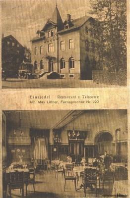 Postkarte Restaurant zur Talsperre, Ansichten außen und innen