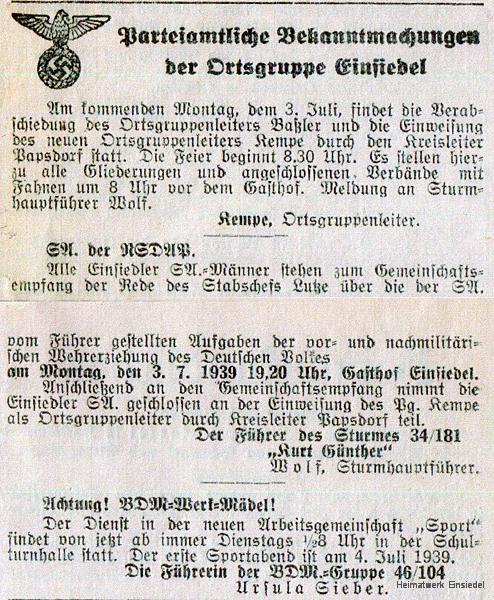 Wechsel des NSDAP-Ortsgruppenführers