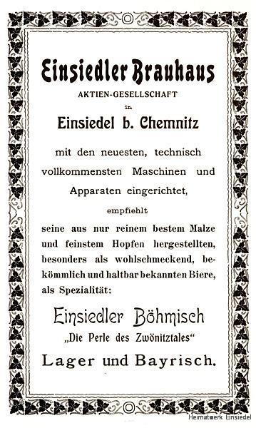 Reklameanzeige Einsiedler Brauhaus AG 1905