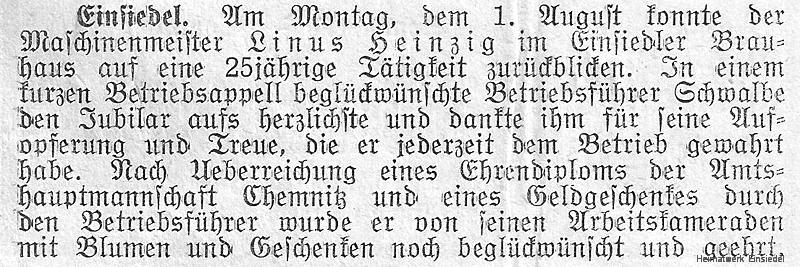 Wochenblatt für Einsiedel vom August 1938