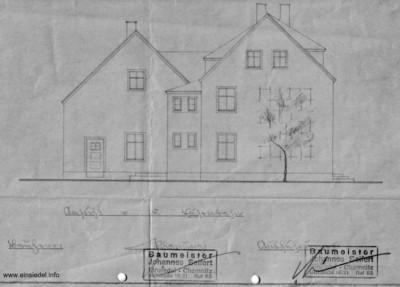 Hauptstraße 87, geplanter Neubau 1947 von den Schienen aus geshen mit Blick Richtung Süden