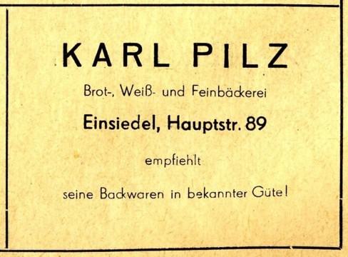 Bäckerei Karl Pilz Werbeanzeige 1955