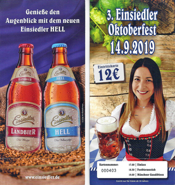 Eintrittskarte für das 3. Einsiedler Brauereifest 2019