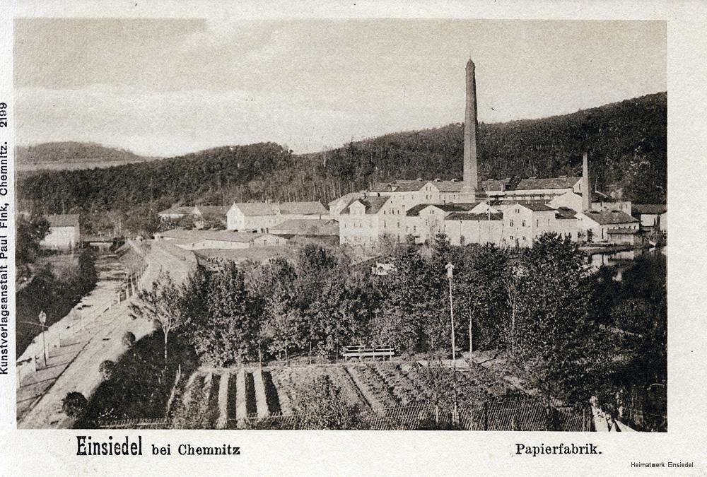 Einsiedel: Gärtnerei Weniger und Papierfabrik etwa 1896.