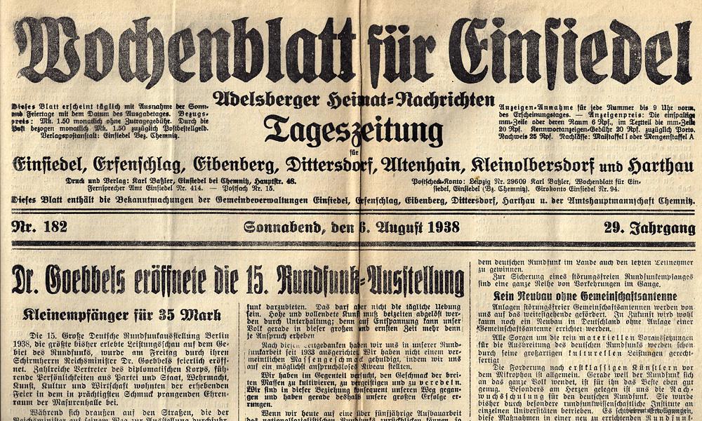 Wochenblatt für Einsiedel, 6. August 1938