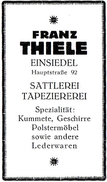 Werbeannonce Thiele-Sattler, Einsiedel 1926