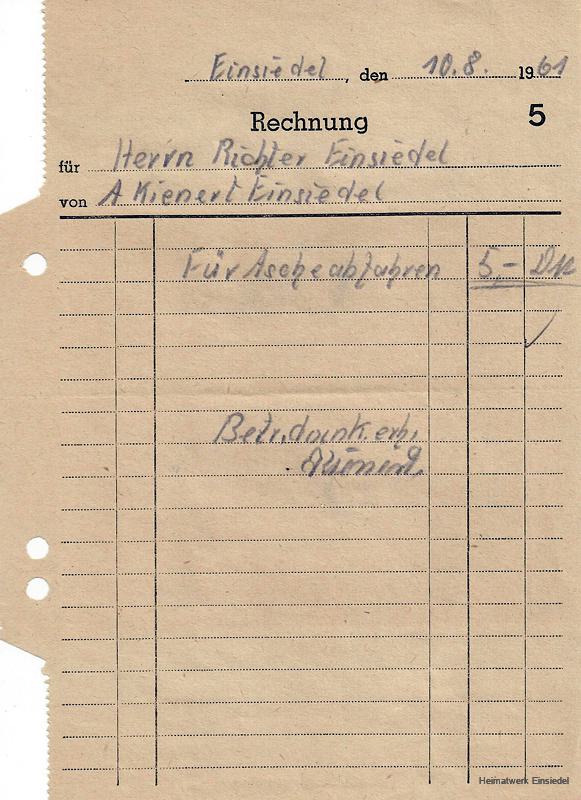 Rechnung für "Asche abfahren"