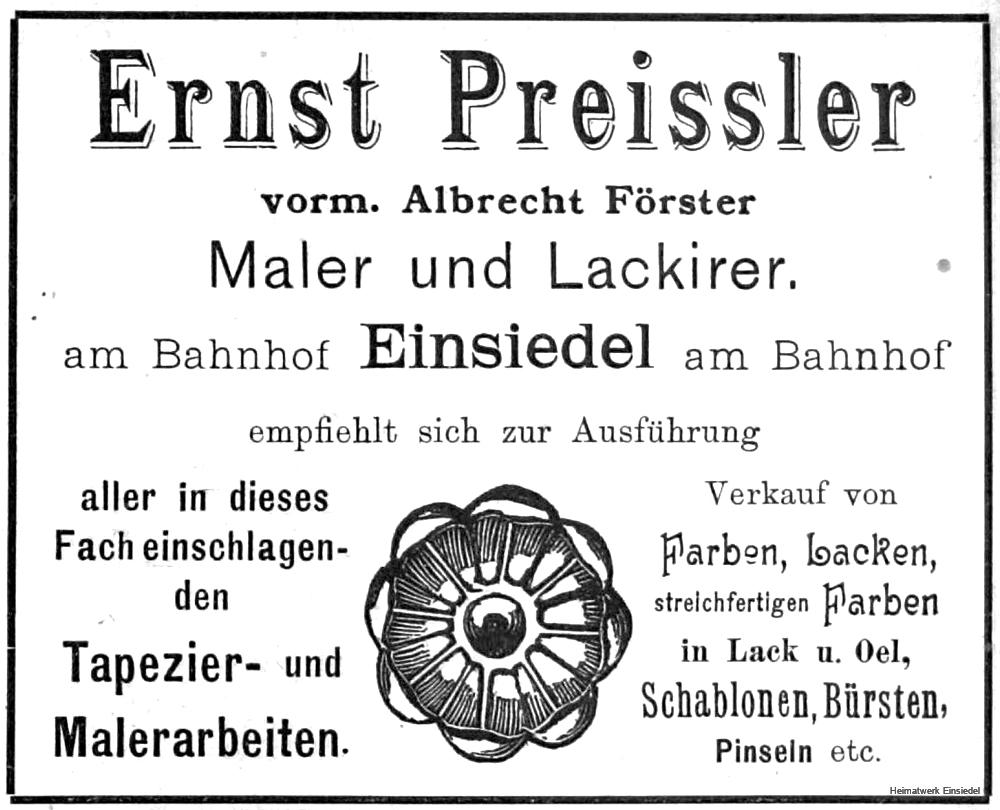Annonce Maler und Lackierer Ernst Preißler 1897