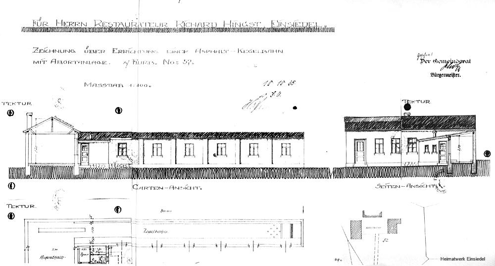 Bauzeichnung Kegelbahn für das Restaurant Schieferwinkel in Einsiedel 1925