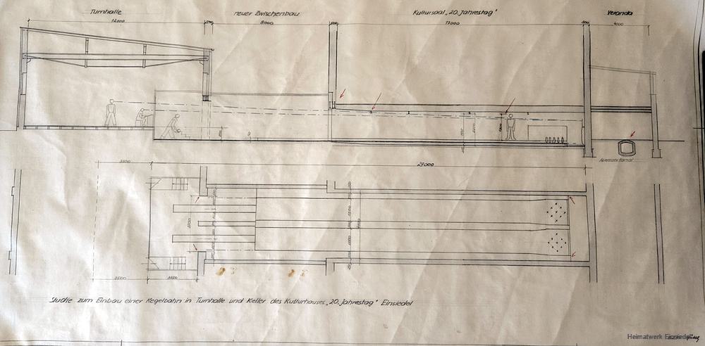 Bauplan Kegelbahn unter dem Gasthaus "Drei Eichen" in Einsiedel