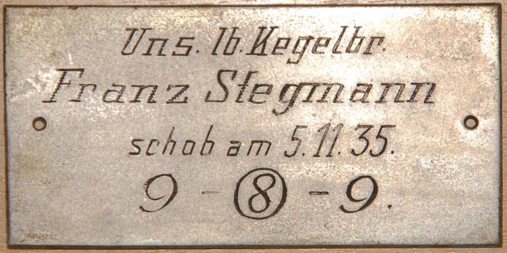 Plakette Kegeldiplom Gasthof Einsiedel 1935