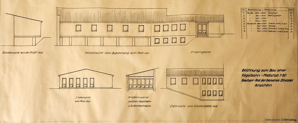 Bauplan Kegelbahn hinter der Schulturnhalle Einsiedel
