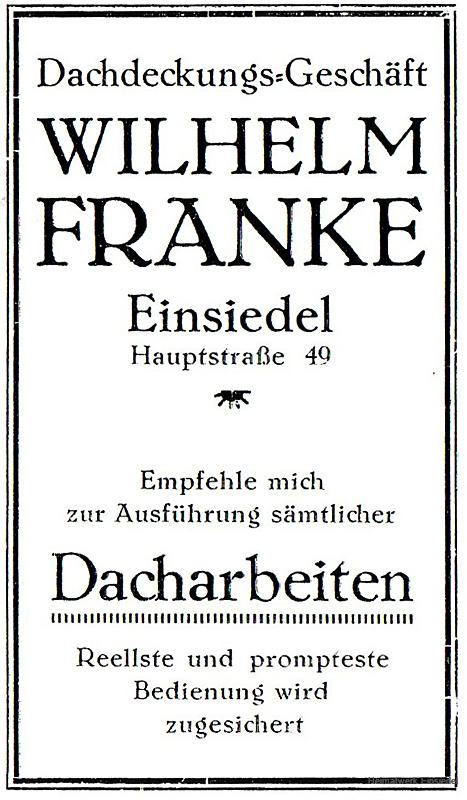 Dachdecker Wilhelm Franke, Annonce 1926