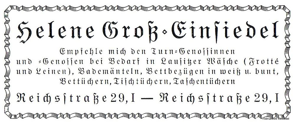 Textilgeschäft Helene Groß, Einsiedel, Reichsstraße 29, 1926